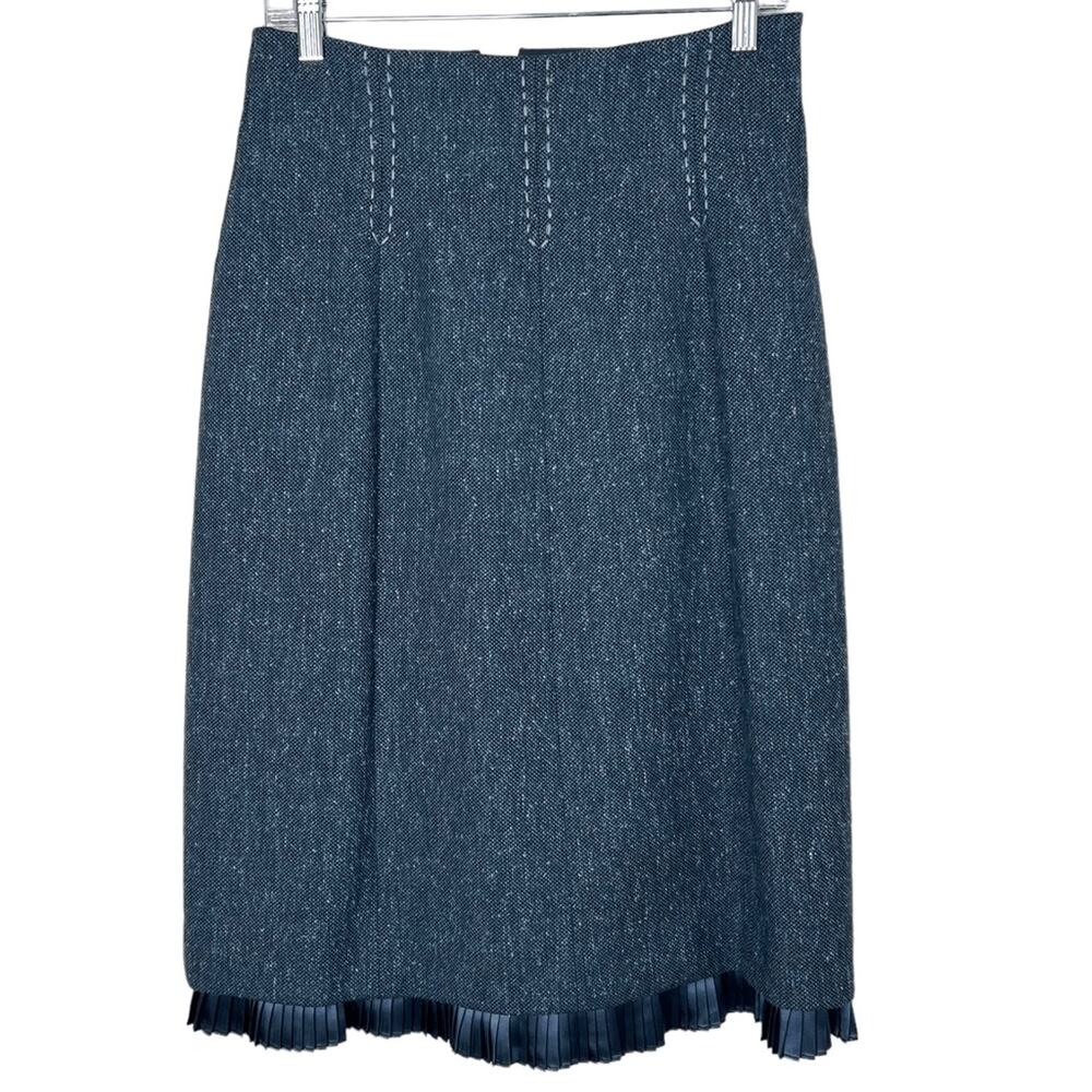 Rebecca Taylor Tweed High Waisted Pencil Straight Skirt w/Ruffle Hem Blue
